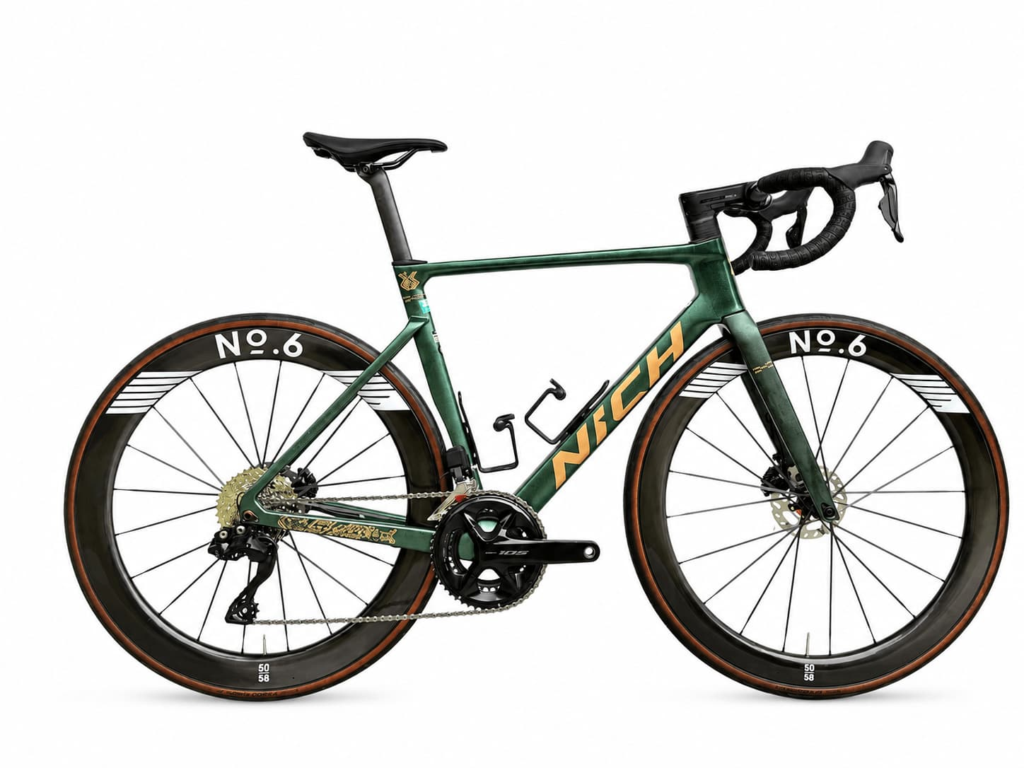 Technical product photo of the premium Nich Legend 4 Carbon Di2 road bike, a high-performance rental option available for our cycling tours in Thailand.