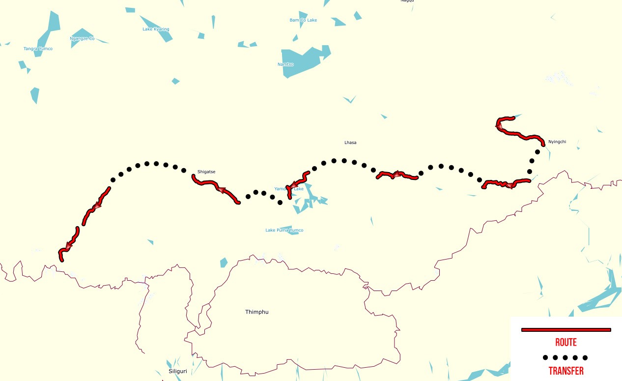 Map - Epic Tibet Cycling Tour Route