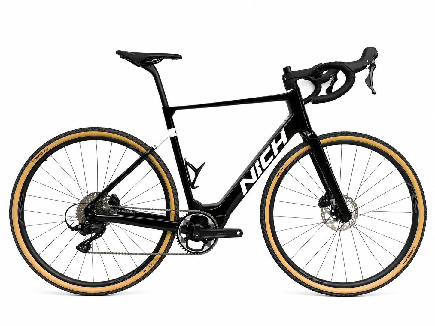 Studio portrait of a high-performance Nich carbon electric road bike.