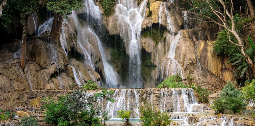 Waterfall view during thailand cycle tours Thai laos cycling holiday adventure